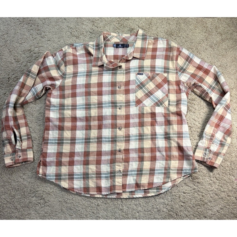 Volcom Flannel Shirt Men Medium Plaid Cozy Long Sleeve Button Down Surf Skate